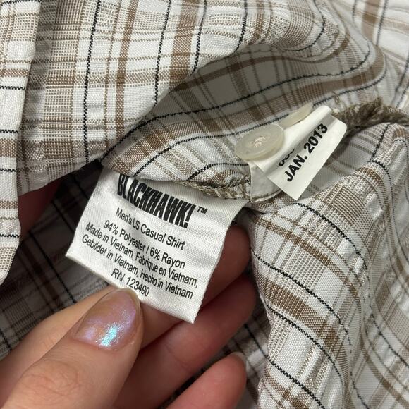 Blackhawk Brown Tan Mens Medium Button Up Long Sleeve Tartan Techwear Shirt - Picture 4 of 9